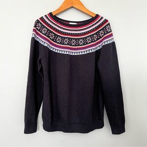 Talbots Navy Blue Fair Isle Sweater Size Medium Petite